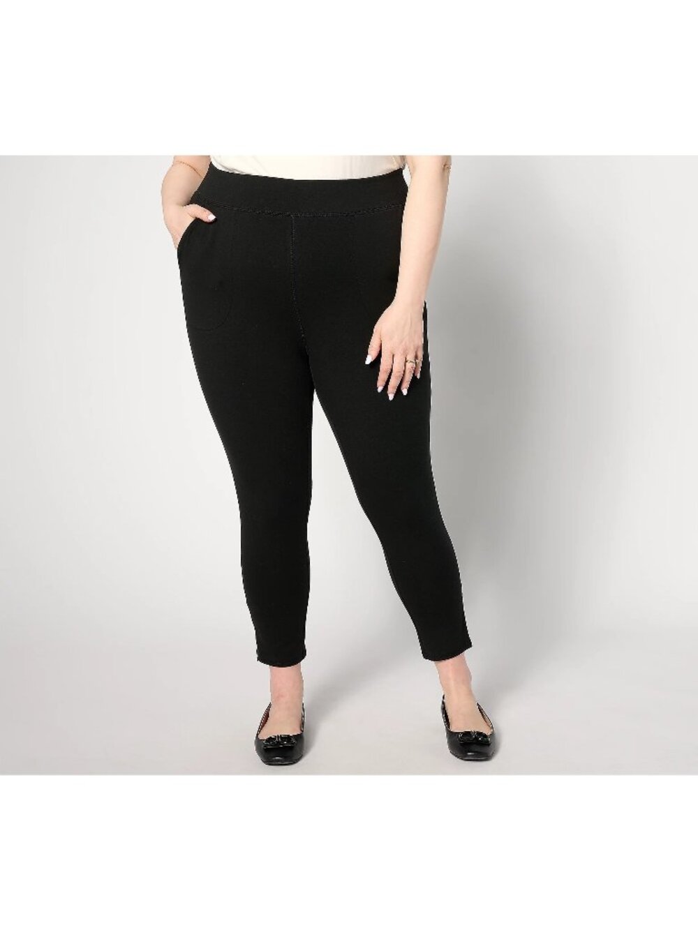 Denim & Co Active Pants XXS Regular Duo Stretch Crop Leg with Zipper Black